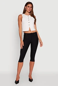Womens Metallic Button Front Sleeveless Sweater Vest, White, Size S