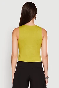 Womens Metallic Button Front Sleeveless Sweater Vest, Green, Size L