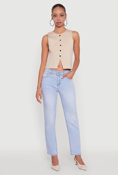 Womens Metallic Button Front Sleeveless Sweater Vest,