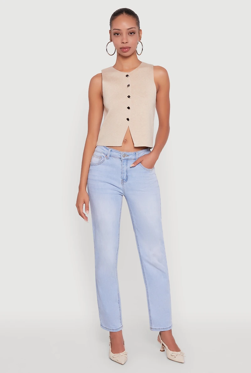 Metallic Button Front Sleeveless Sweater Vest