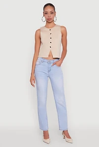 Metallic Button Front Sleeveless Sweater Vest