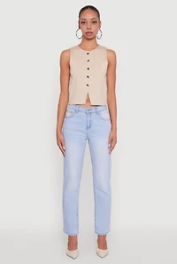 Womens Metallic Button Front Sleeveless Sweater Vest,