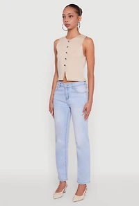 Womens Metallic Button Front Sleeveless Sweater Vest,