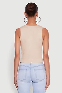 Womens Metallic Button Front Sleeveless Sweater Vest, Beige, Size M