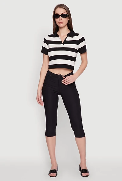 Womens Iris Striped Crop Polo Shirt, Multi,