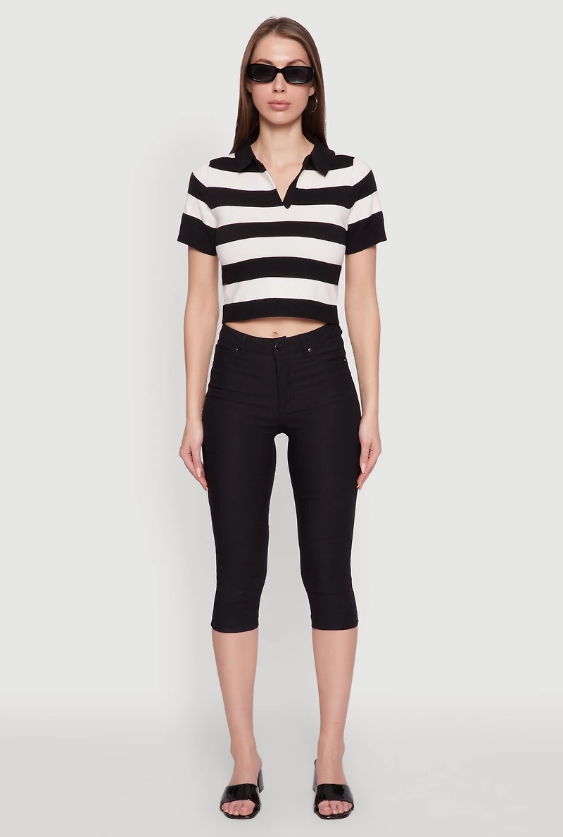 Womens Iris Striped Crop Polo Shirt, Multi, Size S