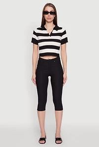 Womens Iris Striped Crop Polo Shirt, Multi, Size S