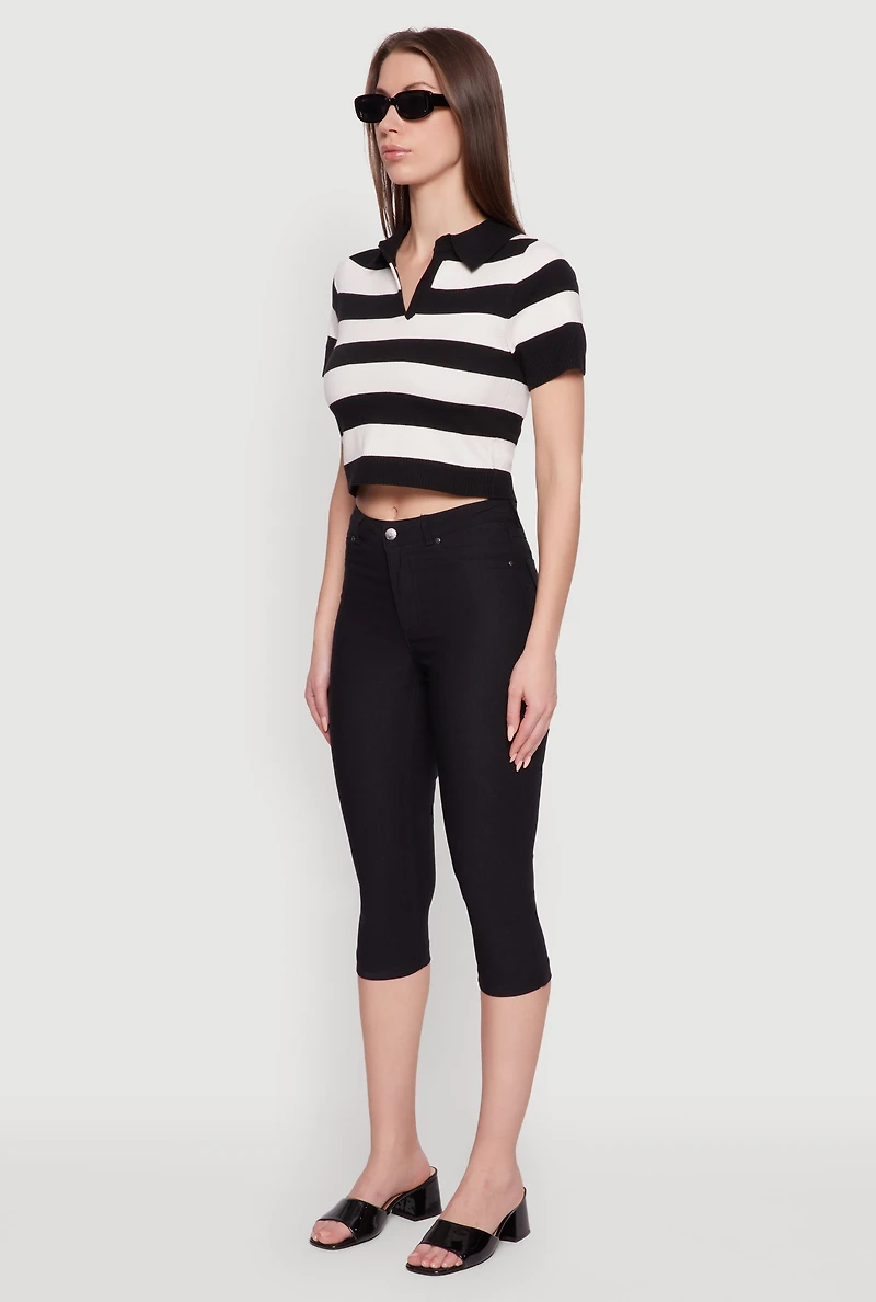 Womens Iris Striped Crop Polo Shirt, Multi, Size S