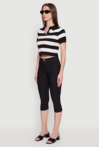 Womens Iris Striped Crop Polo Shirt, Multi, Size L