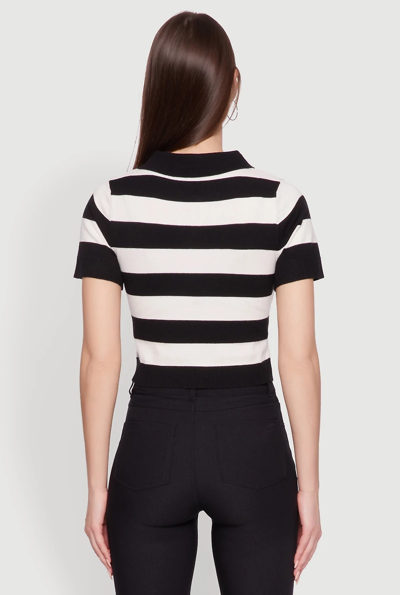 Womens Iris Striped Crop Polo Shirt,