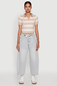Womens Iris Striped Crop Polo Shirt, Multi, Size M