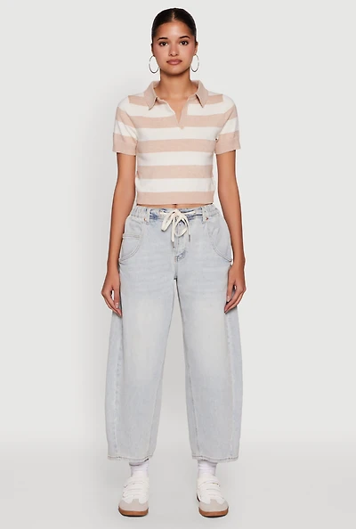 Womens Iris Striped Crop Polo Shirt, M