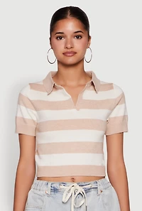 Womens Iris Striped Crop Polo Shirt, Multi, Size L