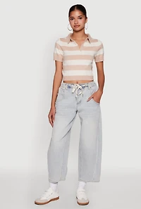 Womens Iris Striped Crop Polo Shirt, Multi, Size M