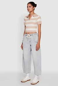 Womens Iris Striped Crop Polo Shirt, Multi, Size M