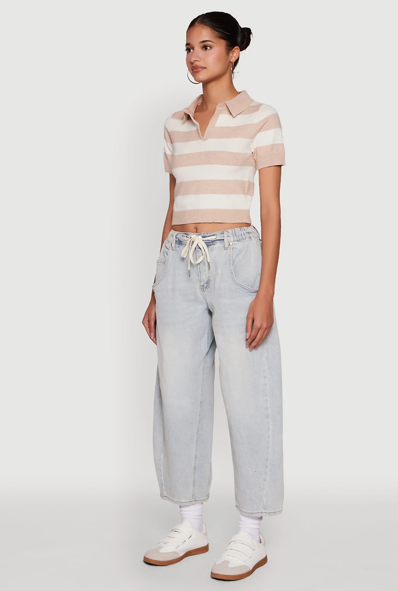 Womens Iris Striped Crop Polo Shirt, M