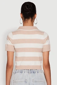 Womens Iris Striped Crop Polo Shirt, Multi, Size L
