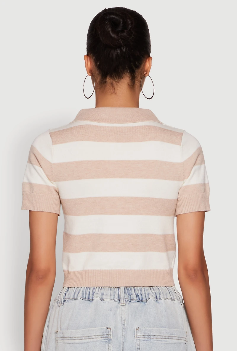 Womens Iris Striped Crop Polo Shirt, M