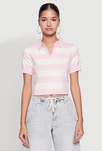 Womens Iris Striped Crop Polo Shirt, Multi,