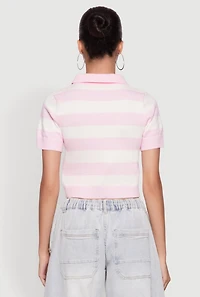 Womens Iris Striped Crop Polo Shirt, Pink, Size S