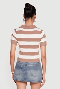 Striped Short Sleeve Cropped Polo Sweater