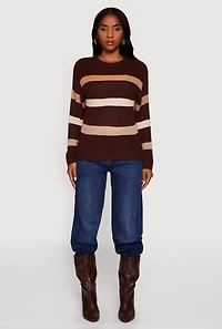 Womens Striped Long Sleeve Crew Neck Sweater, L