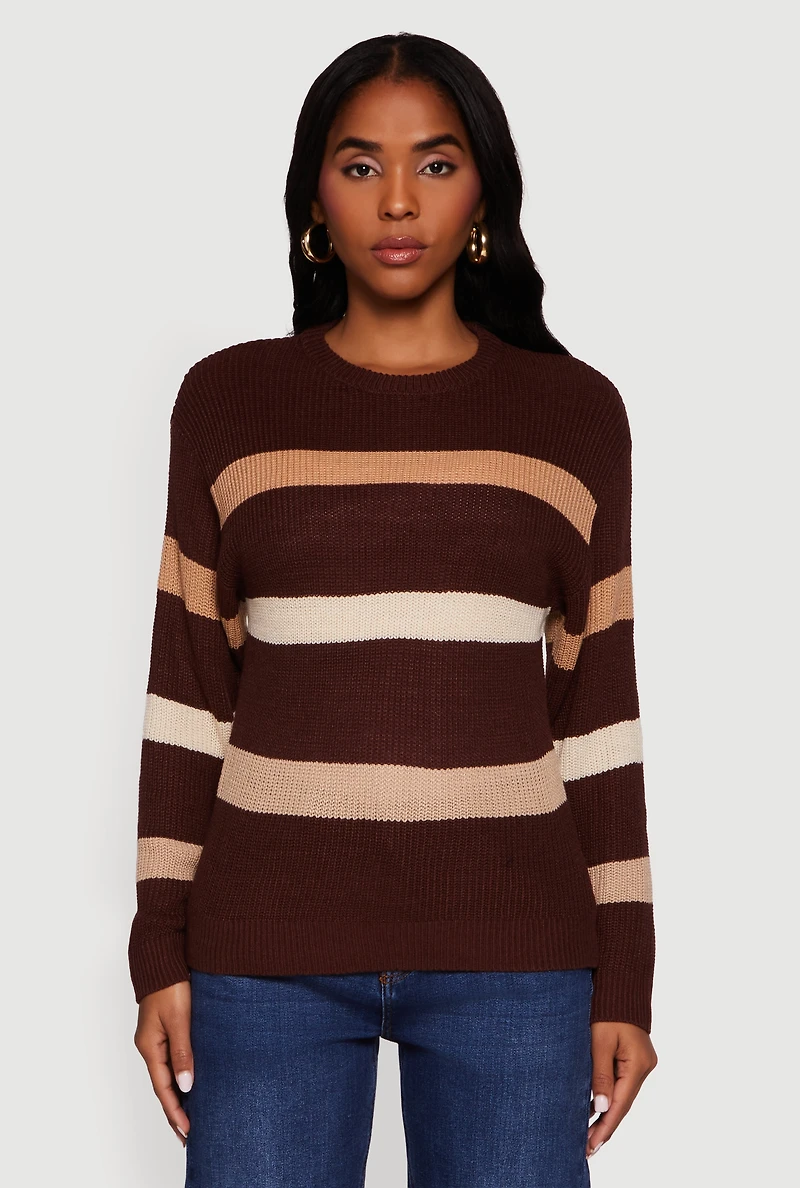 Striped Long Sleeve Crew Neck Sweater