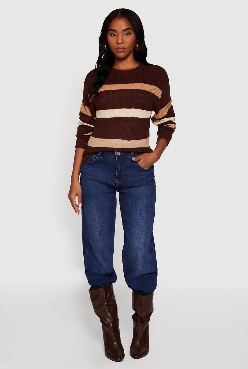 Striped Long Sleeve Crew Neck Sweater