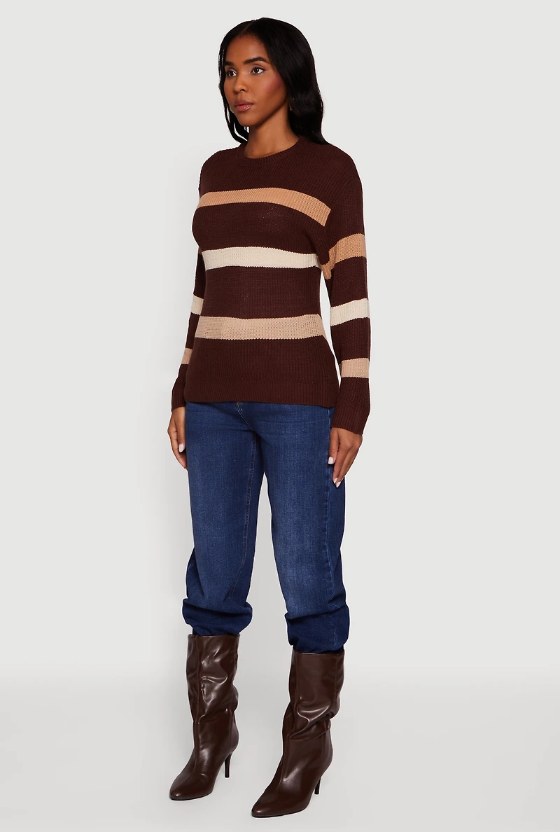 Striped Long Sleeve Crew Neck Sweater
