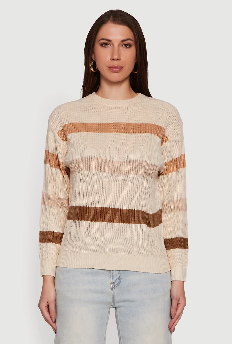 Striped Long Sleeve Crew Neck Sweater