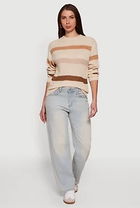 Womens Striped Long Sleeve Crew Neck Sweater, S