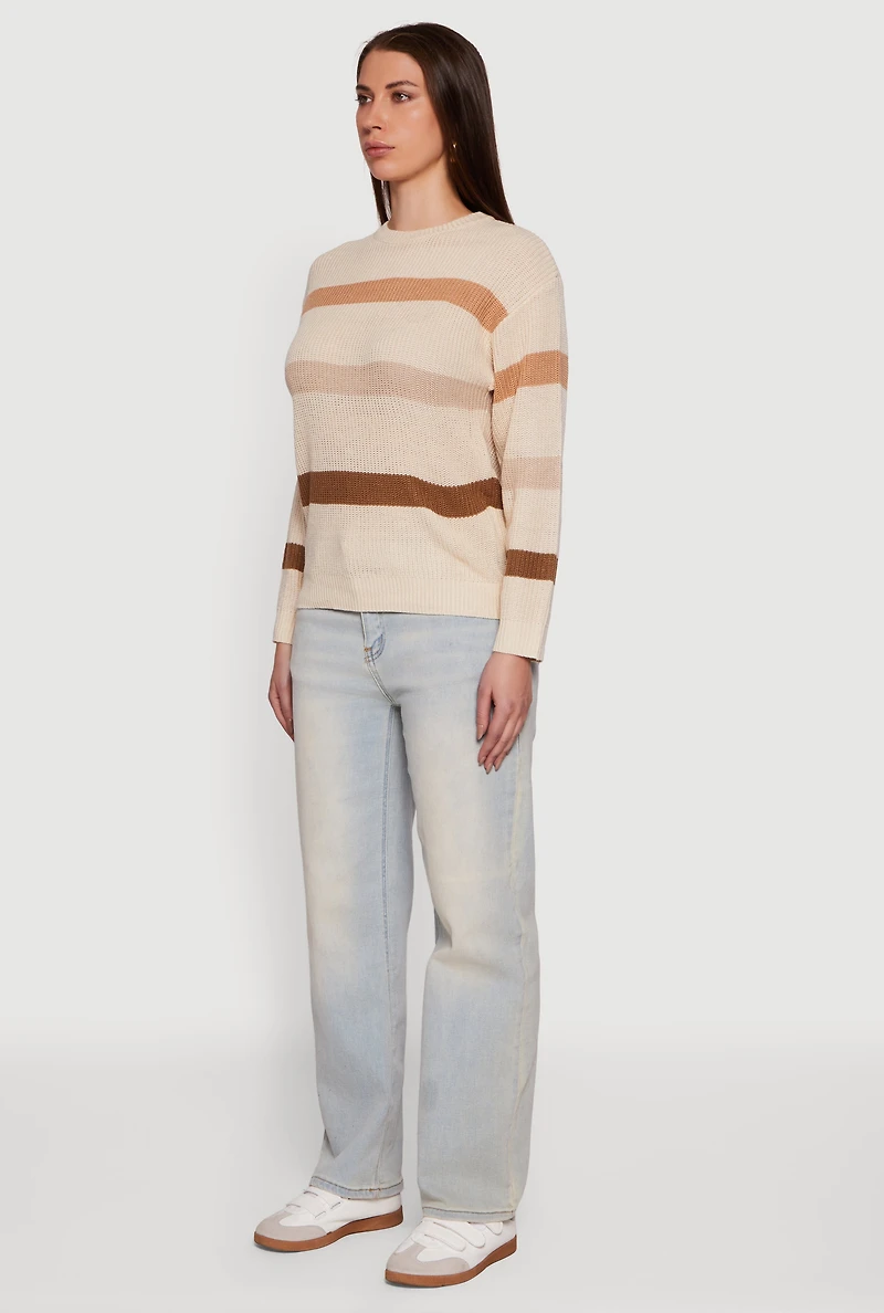 Womens Striped Long Sleeve Crew Neck Sweater, S