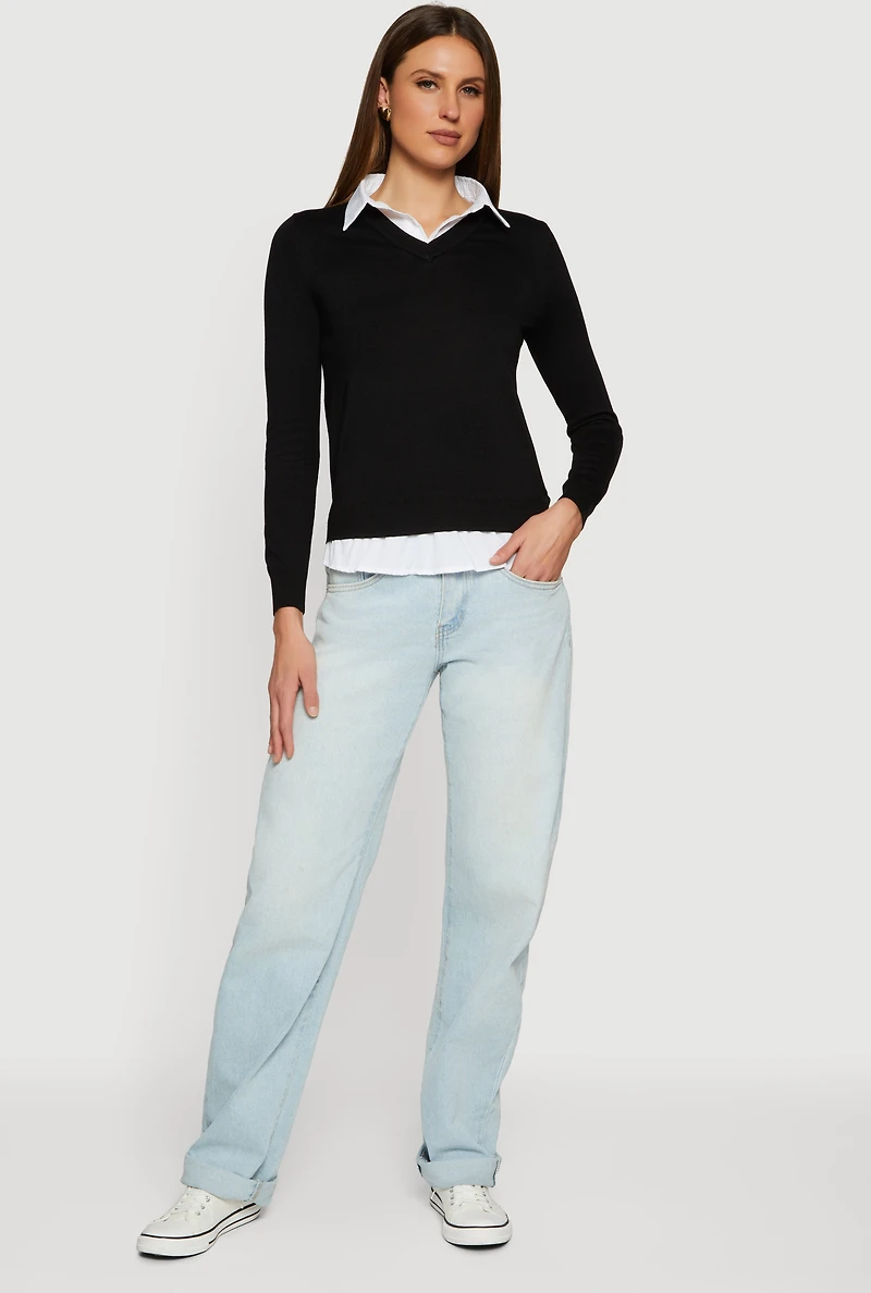 Womens Layered Look Polo Shirt, Black, Size S