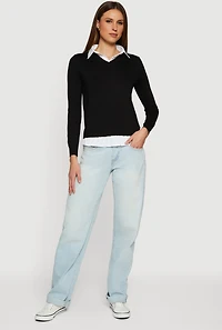 Womens Layered Look Polo Shirt, Black, Size S