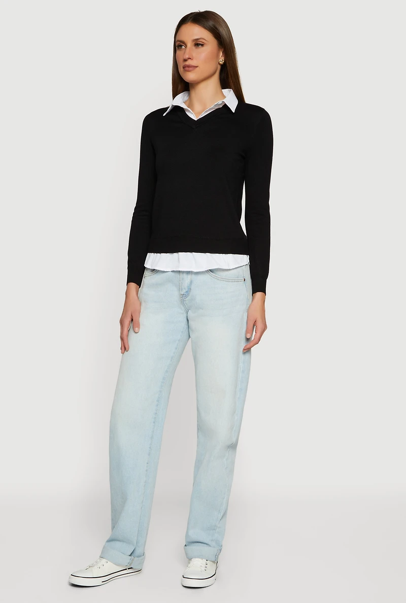 Womens Layered Look Polo Shirt, Black, Size S