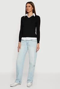 Womens Layered Look Polo Shirt, Black, Size S