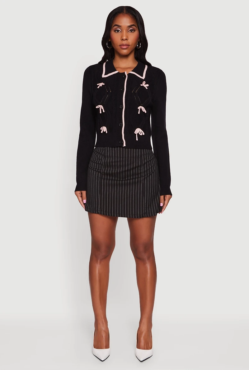 Cable Knit Bow Detail Button Front Cardigan