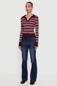 Striped Cable Knit Polo Sweater