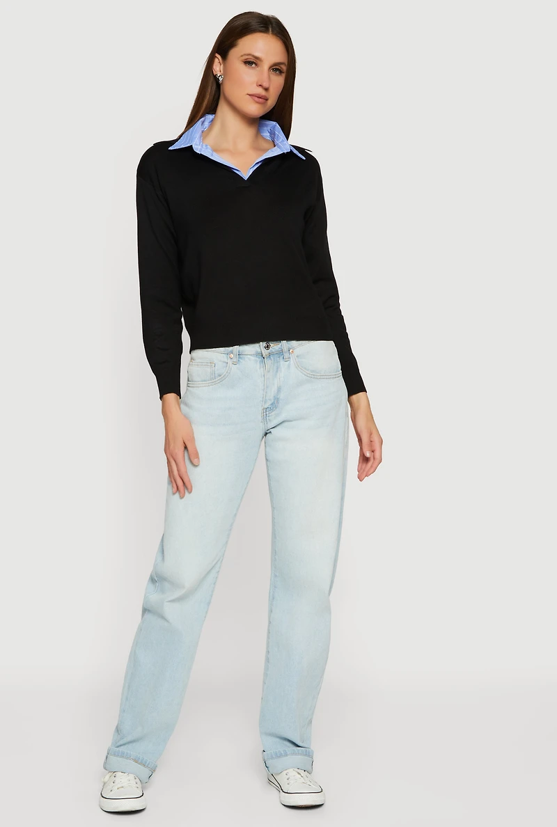 Pinstripe Collar Layered Look Polo Shirt