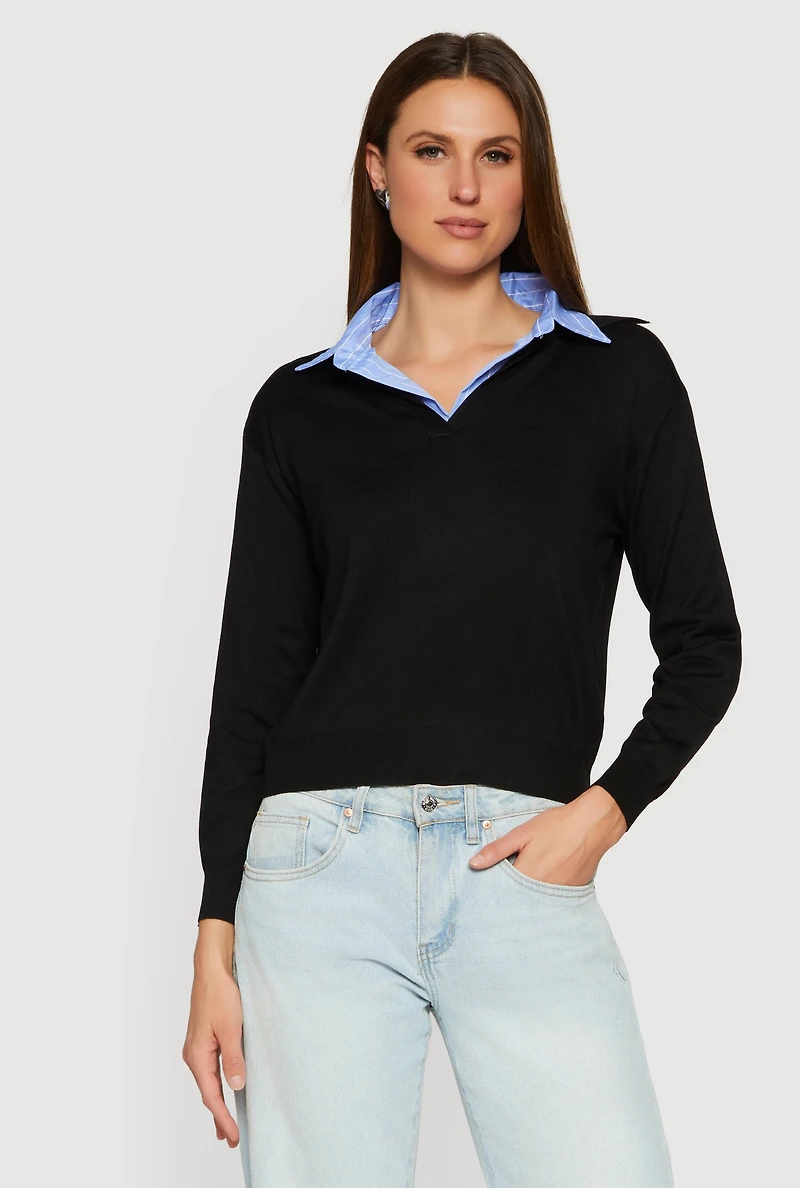 Pinstripe Collar Layered Look Polo Shirt