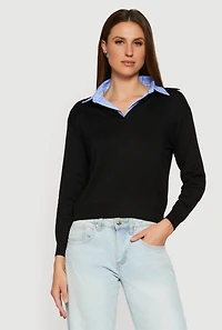 Pinstripe Collar Layered Look Polo Shirt