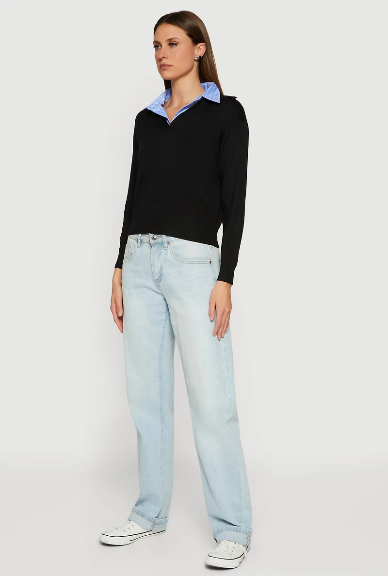 Pinstripe Collar Layered Look Polo Shirt