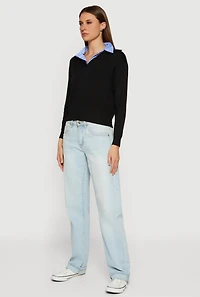 Pinstripe Collar Layered Look Polo Shirt