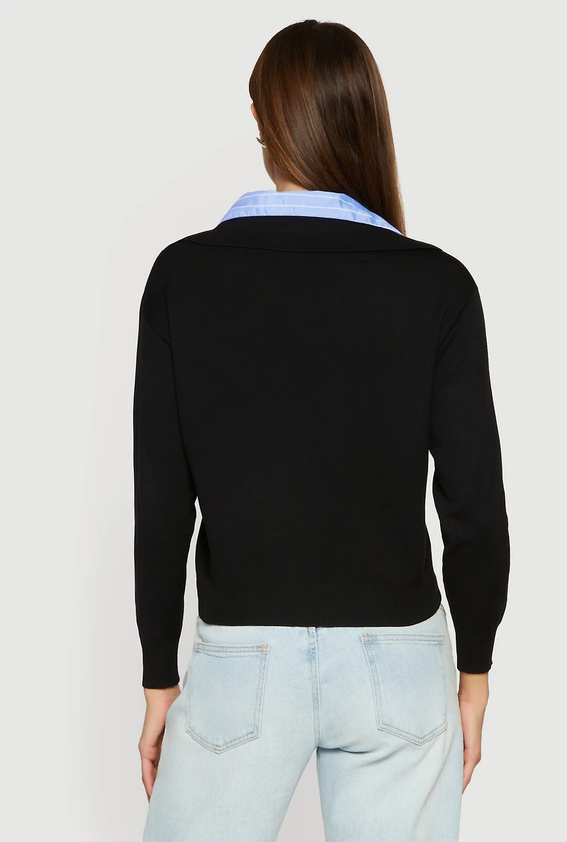 Pinstripe Collar Layered Look Polo Shirt