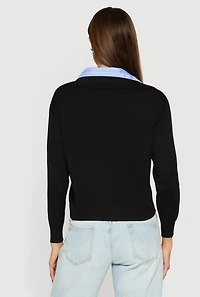 Pinstripe Collar Layered Look Polo Shirt