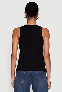 Womens Metallic Button Front Sleeveless Sweater, M