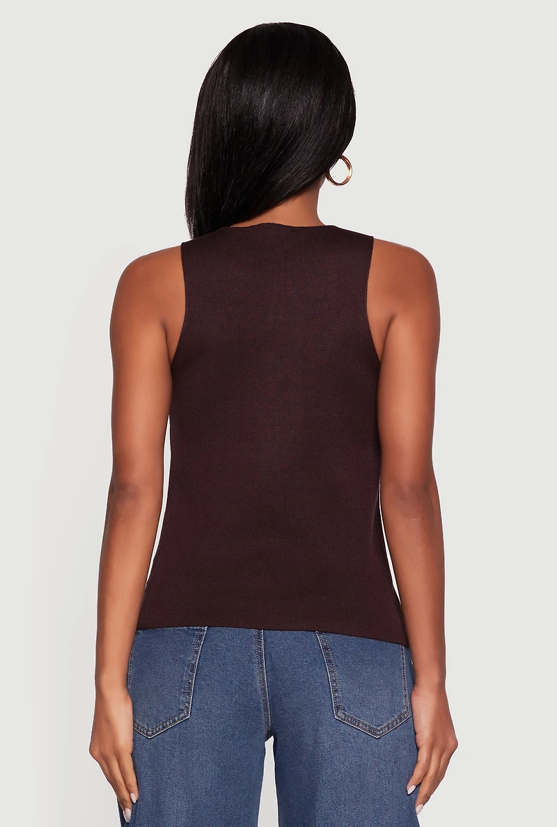 Womens Metallic Button Front Sleeveless Sweater, Brown, Size S