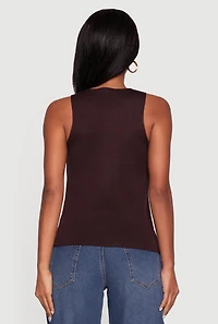 Womens Metallic Button Front Sleeveless Sweater, Brown, Size S