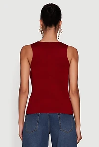 Womens Metallic Button Front Sleeveless Sweater, Burgundy,