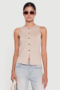 Metallic Button Front Sleeveless Sweater